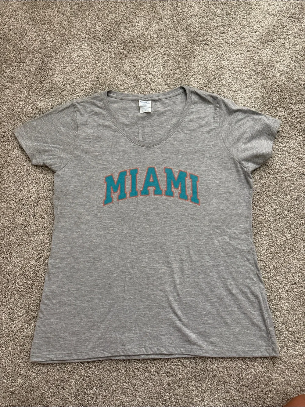 MIAMI V-Neck Tee - Gray with Teal Lettering